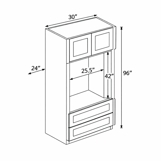 PWO-MOC3096 Premium White Oak Oven Cabinet 30"x96"