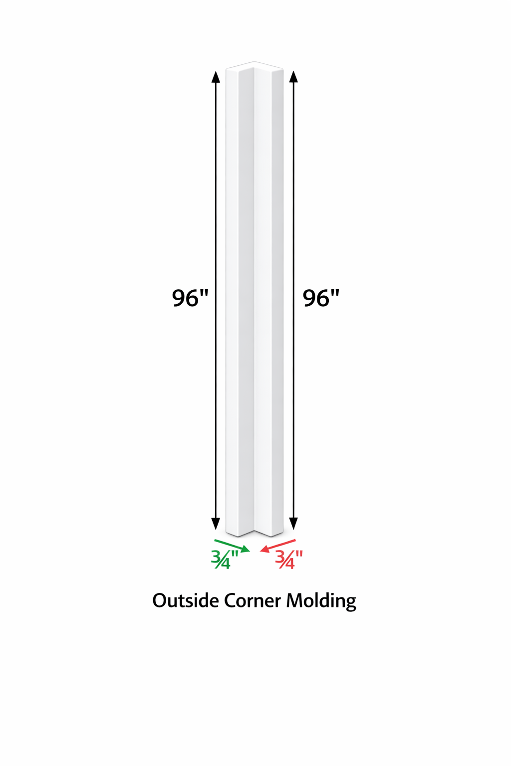 PWS-OC8 Premium White Shaker Outside Corner Molding 3/4"x96"