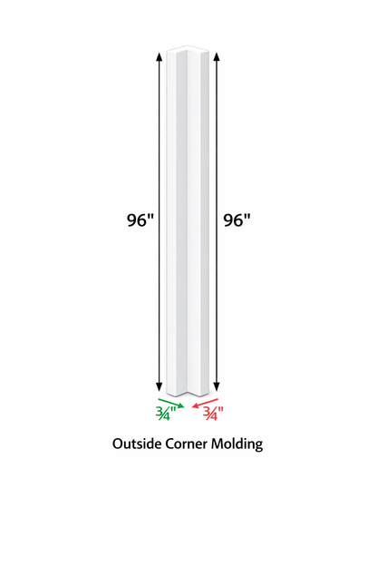 PWS-OC8 Premium White Shaker Outside Corner Molding 3/4"x96"