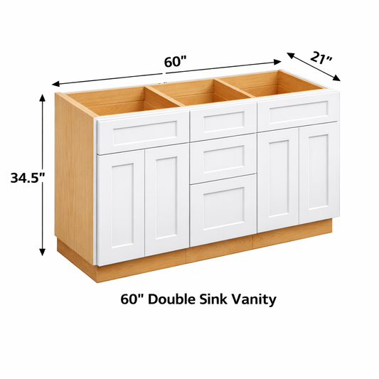 PWS-VCD6021-3 Double Sink Vanity with 3 drawer 60"